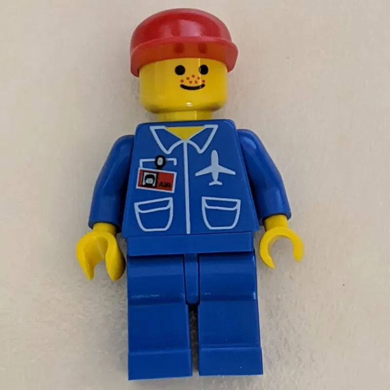 Ground Crew, Blue Jumpsuit with Plane and ID Badge, Red Cap