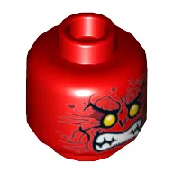 Minifig Head Infearno, Yellow Eyes, Dark Red Wrinkles, Bared Teeth Print [Hollow Stud]