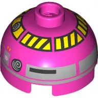 Brick Round 2 x 2 Dome Top, Vented Stud with Red and Black Hazard Stripes Astromech Droid Print (QT-KT)