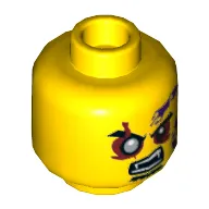 Minifig Head Eyezor, Eyebrows, Red Eyes with Silver Pupil Right, Goatee, Purple Snake Tattoo, Open Mouth with Fangs Print