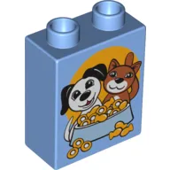 Duplo Brick 1 x 2 x 2 with Dog and Cat with Food Bowl Print