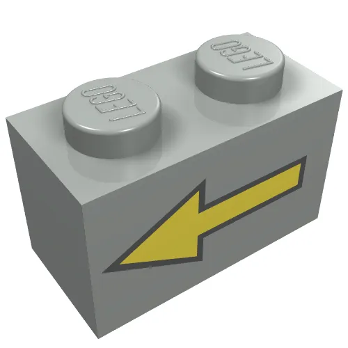 Brick 1 x 2 with Yellow Left Arrow with Black Border Print