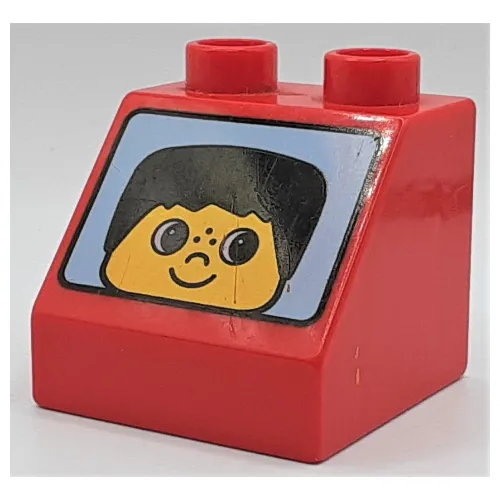 Duplo Brick 2 x 2 Slope 45° with Face with Black Hair Short Print