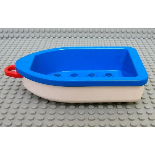 Duplo Boat with Red Tow Loop, White Bottom and 2 x 4 Studs Inside