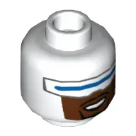 Minifig Head Frozone, Wide Blue Visor, Reddish Brown Lower Face with Black Goatee Print