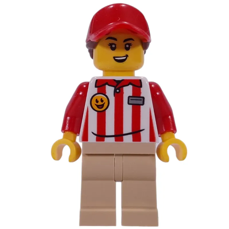 Hotdog Vender, Red/White Stripes Shirt, Tan Legs, Red Cap