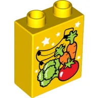 Duplo Brick 1 x 2 x 2 with Bottom Tube - Fruit (Banana, Carrot, Broccoli, Tomato) Print
