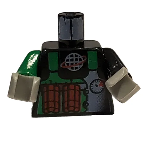 Torso, Odd Arms, Vest, Green with Alpha Team Logo, Dynamite Print, Left Black Arm, Right Green Arm, Light Gray Hands