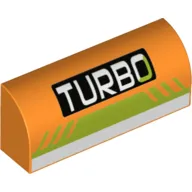 Brick Curved 1 x 4 x 1 1/3 No Studs with 'TURBO' and White and Lime Print