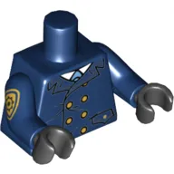 Torso Coat with Light Blue Tie and Gold Buttons Print, Dark Blue Arms, with Gold Police Badge on Right Arm Print, Black Hands