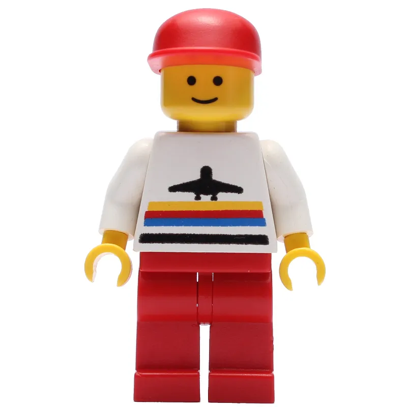 Man, White Shirt with Airplane, Red Legs, Red Cap