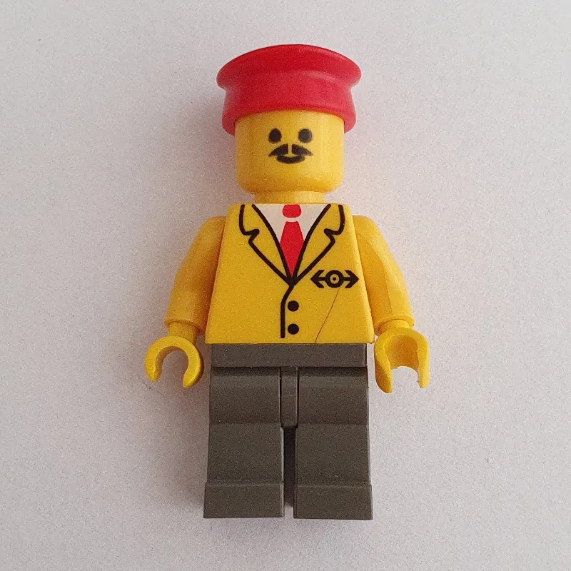 Train Employee - Yellow Torso, Dark Grey Legs, Red Hat