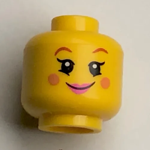 Minifig Head, Reddish Brown Eyebrows, Nougat Cheeks, Pink Lips, Smile / Wink print