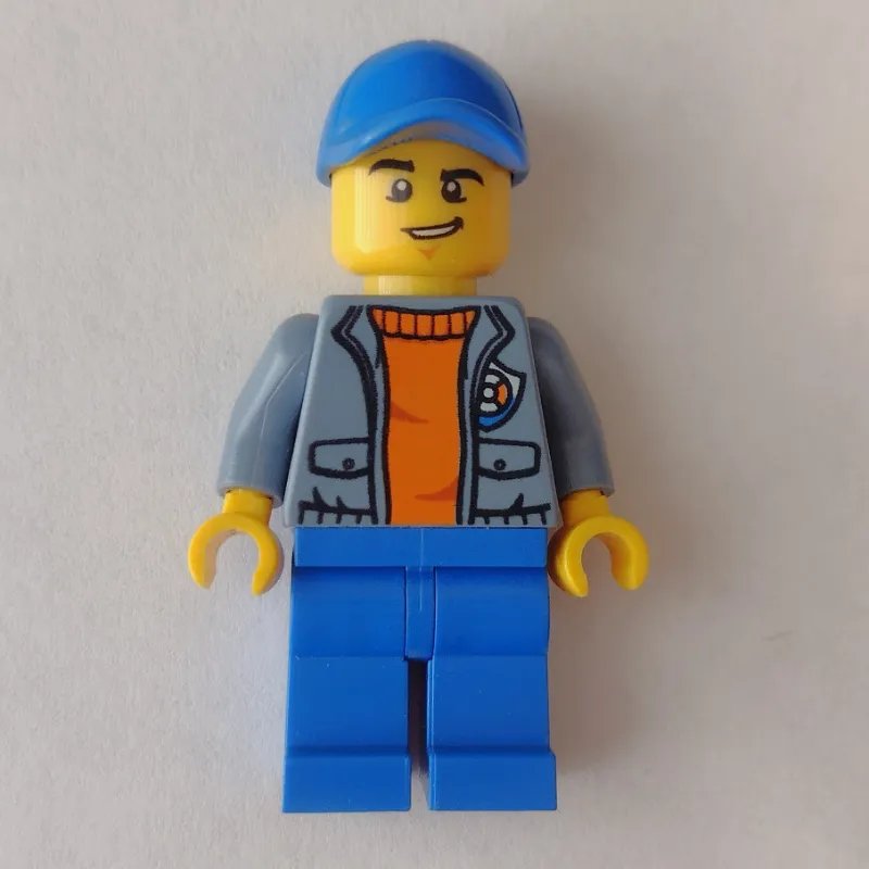 Coast Guard, Open Sand Blue Jacket with Badge over Orange Sweater, Blue Cap