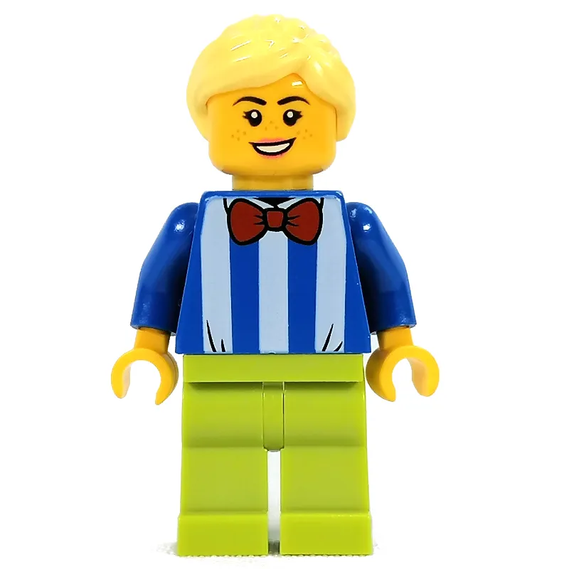 Blue Torso with White Stripes, Lime Legs, Bright Light Yellow Hair