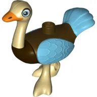 Duplo Animal Ostrich with Orange Beak, Medium Azure Wings and Tail Feathers (Merc)