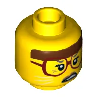 Minifig Head Sherry Scratchen-Post, Reddish Brown Headband, Dark Red Glasses, White Cat Whiskers, Scowling Print [Hollow Stud]