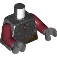 Torso Armor, Silver Plates, Reddish brown Strap, Dark Tan Laces, Dark Brown Belt print, Dark Red Arms, Dark Bluish Gray Hands