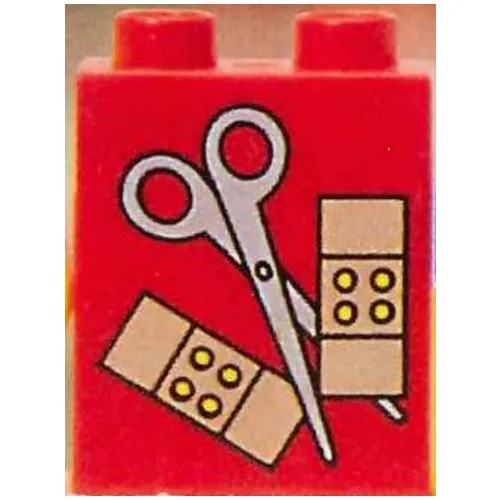 Duplo Brick 1 x 2 x 2 with Scissors and Bandaids Print