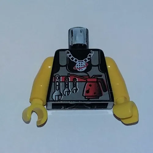 Torso Shirt, Alpha Team Logo on Necklace, Dark Gray Vest, Tools Print, Yellow Arms and Hands