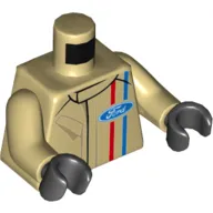 Torso Race Suit with Ford Logo and Red and Blue Stripes on Front and Back Print, Tan Arms, Black Hands