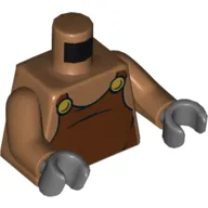 Torso Overalls, Reddish Brown with Two Yellow Buttons Print, Medium Nougat Arms, Dark Bluish Gray Hands