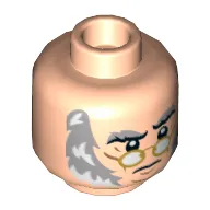 Minifig Head Ebenezer Scrooge, Gold Glasses, Gray and White Sideburns, Stern Print