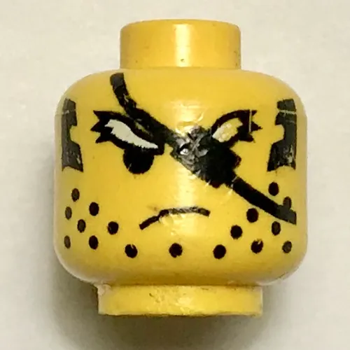 Minifig Head Ninja, Scruffy White Eyebrows and Eyepatch Print [Blocked Open Stud]