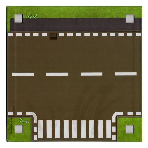 Baseplate with 4 Square Corner Holes and Curved Road / T Intersection Print