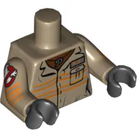 Torso Jumpsuit with 'P.T.' ID Badge and 'P' Necklace Print, Dark Tan Arms with Ghostbusters Logo Print, Black Hands