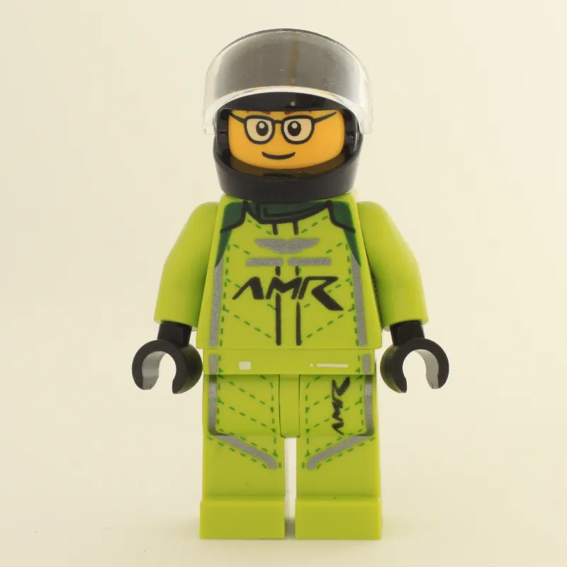 Race Driver, Lime Racing Suit, Black Helmet, Glasses