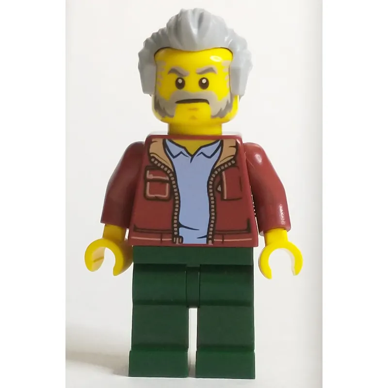 Man, Dark Red Jacket, Dark Green Legs, Light Bluish Gray Hair and Beard