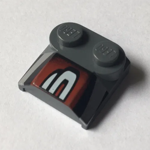 Brick Curved 2 x 2 x 2/3 Two Studs and Lip End with Silver/Black/Red Number 3 Right Half Print