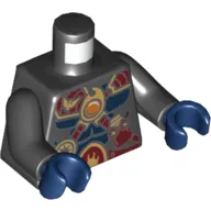 Torso Muscles, Dark Red Straps and Armor and Fire Chi Emblem Print, Black Arms, Dark Blue Hands
