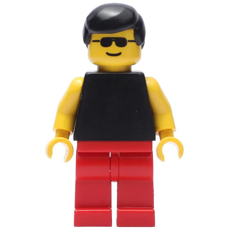 Man, Black Tank Top with Yellow Arms, Red Legs, Black Hair, Sunglasses