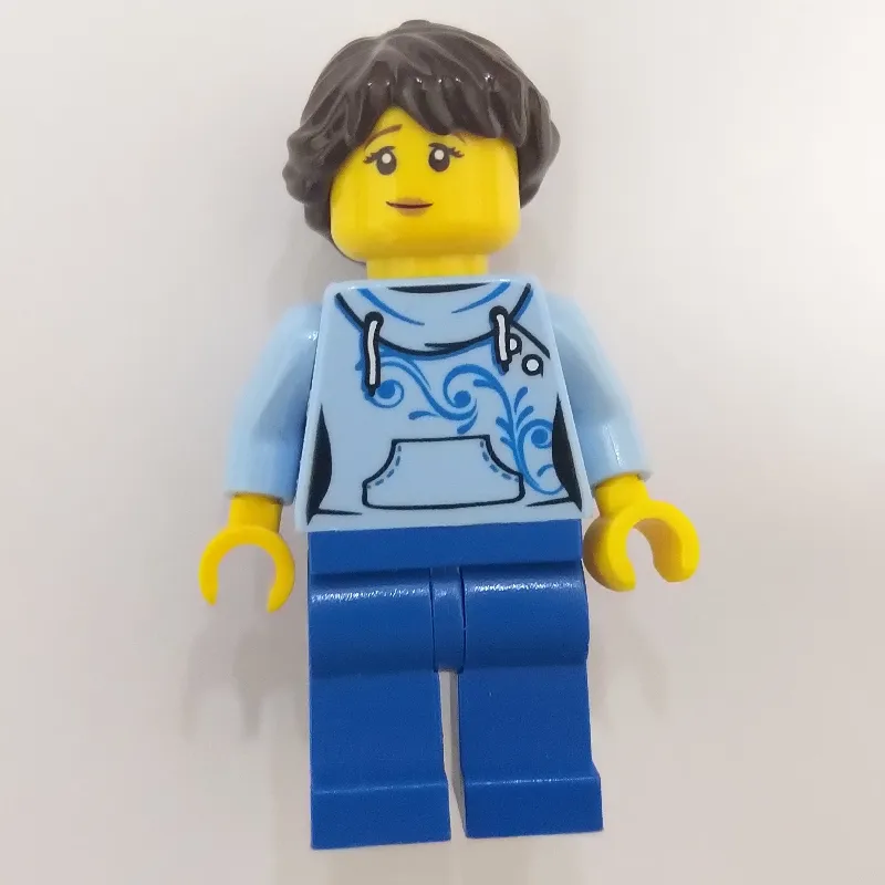 Bright Light Blue Torso, Blue Legs, Dark Brown Hair