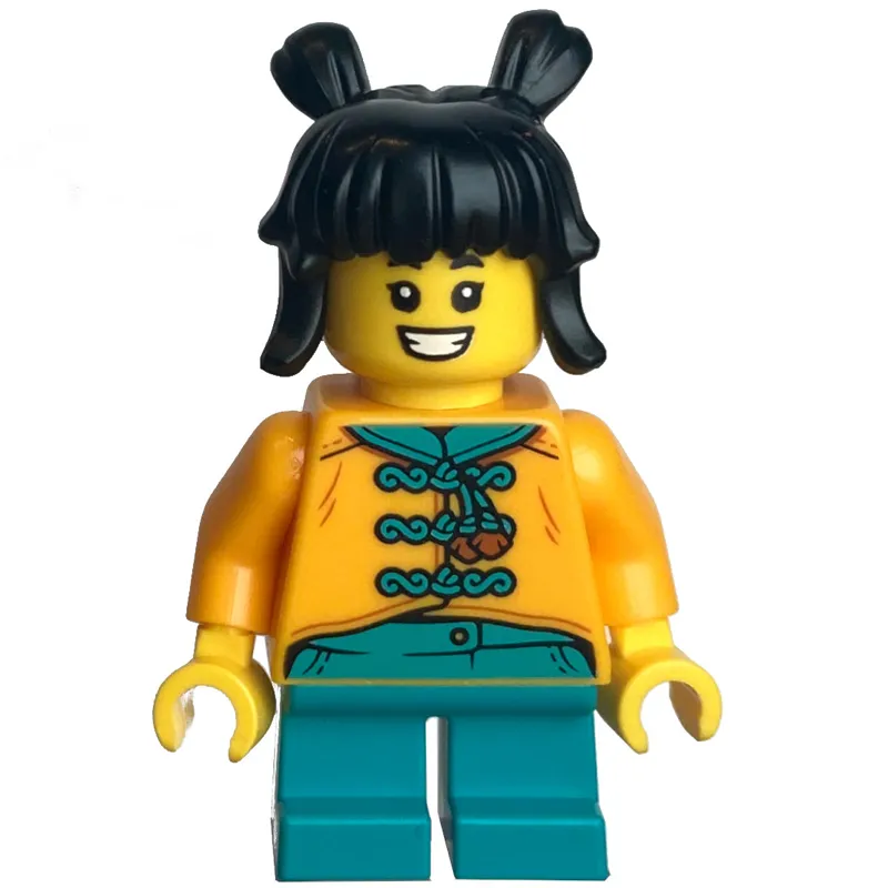 Kid - Bright Light Orange Torso, Dark Turquoise Legs, Black Hair