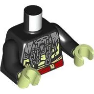 Torso, Silver Chains, Skull, Red Belt, Yellowish Green Ribcage print, Black Arms, Yellowish Green Hands