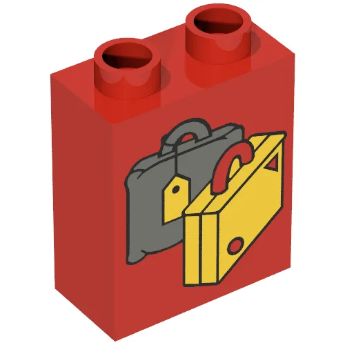 Duplo Brick 1 x 2 x 2 with Suitcases Yellow and Dark Gray Print