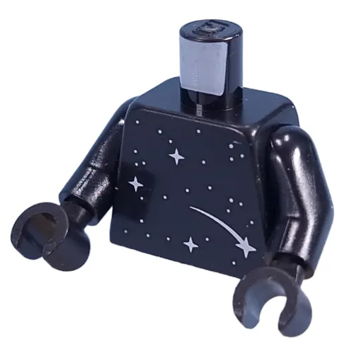 Torso, Silver Stars, Earth and Moon on Back print, Black Arms and Hands