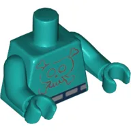 Torso Bare Chest with Skull Tattoo Print, Dark Turquoise Arms and Hands
