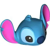 Minifig Head Special Stitch, with Large Notched Ears, Fur Tufts with Bright Light Blue/Black Eyes, Dark Blue Nose, Dark Pink Ears Print