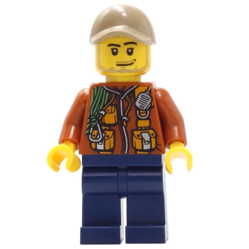 Explorer, Jacket with Pouches, Radio, and Rope, Dark Tan Cap, Stubble