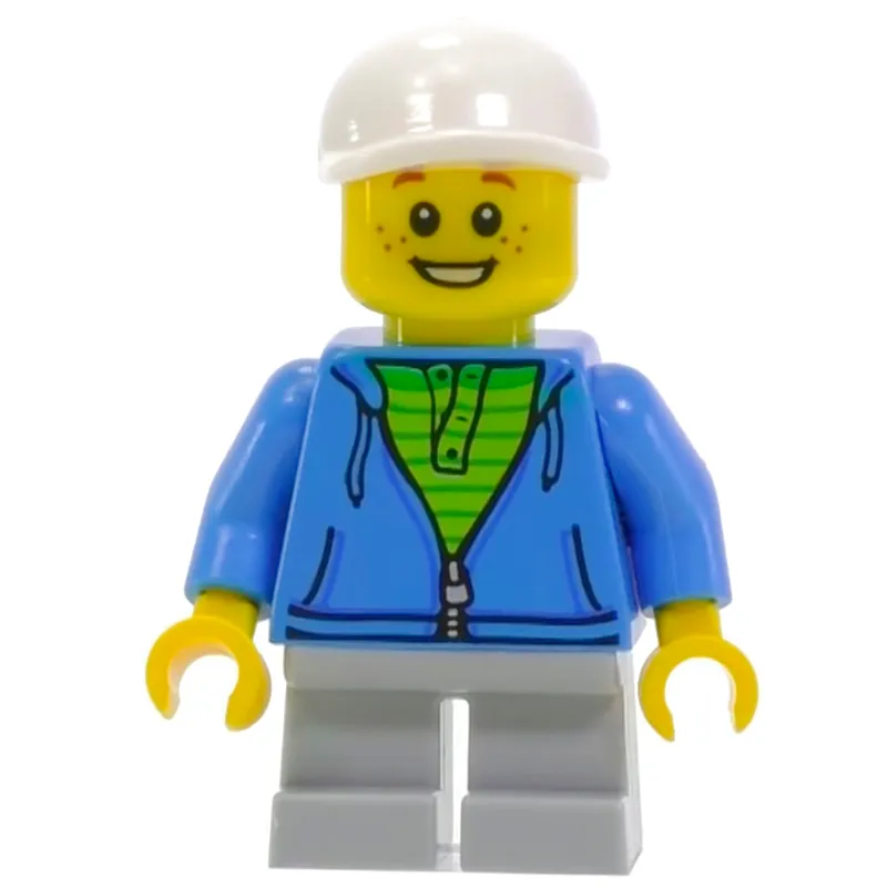 Kid, Dark Azure Torso, Light Bluish Grey Legs, White Cap