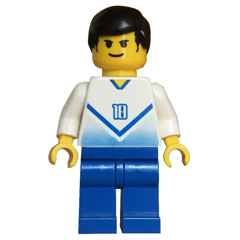 Soccer Player White Torso, Blue Legs, #18