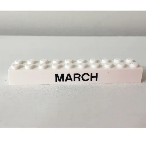 Brick 2 x 10 with Black 'MARCH' / 'APRIL' Print