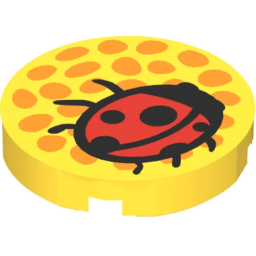 Tile Round 2 x 2 with Orange Dots (Flower Center) and Red Ladybug Print