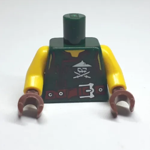 Torso Tunic, Red Belt, Ninja Skull, Crossed Swords Print, Yellow Arms, Reddish Brown Hands