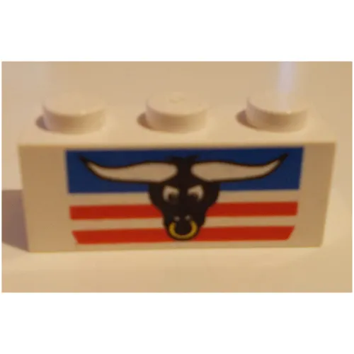 Brick 1 x 3 with Bull's Head, Blue and Red Stripes Print