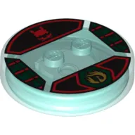 Function Brick Round 4 x 4 x 2/3 with 2 Studs and Gold Nya Symbol and Red Ninja Symbol Print